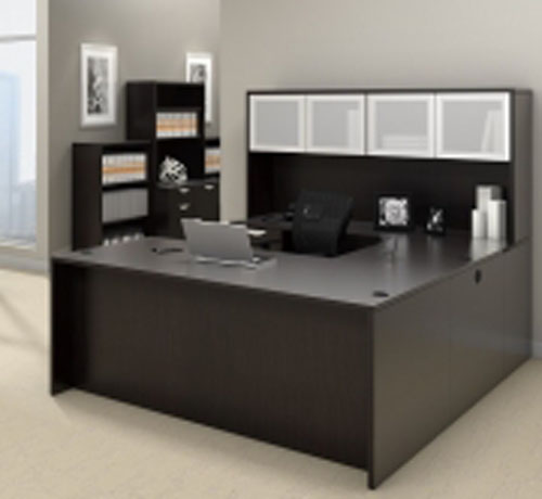 Global Glass Hutch & Pedestal Executive “U” Desk