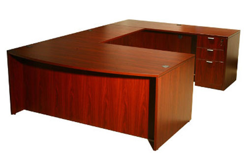 Credenza, Pedestal & Bridge Bow Front U Shaped Desk