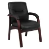Boss Chair - Black With Mahogany Wood Top Grain Leather Guest Chair