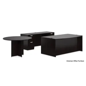 Bowfront Desk with 2 BBF Pedestals, Credenza with 2 FF Pedestals