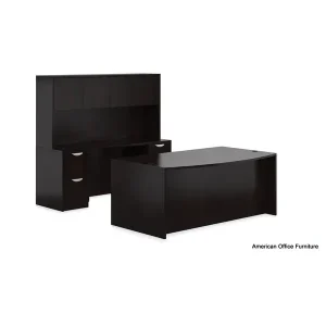 Bowfront Executive Desk with 2 Full Pedestals, Credenza with 2 Full Pedestals & Hutch - AOF TYPSL-I