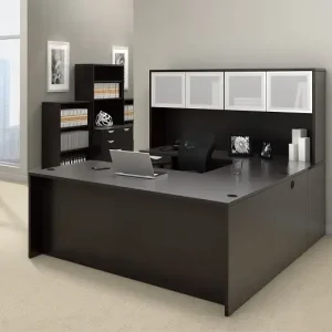 Executive U Desk with Glass Hutch, One BBF Pedestal and One FF Pedestal
