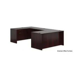 Executive U Desk with Two Hanging Pedestals 71" x 108" - OTG - AOF Cherry
